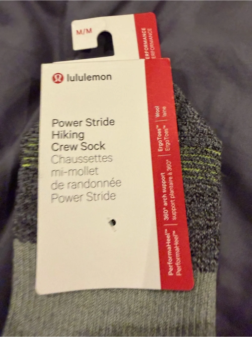 lululemon athletica Power Stride Hiking Crew Sock - Gray with Yellow Accent